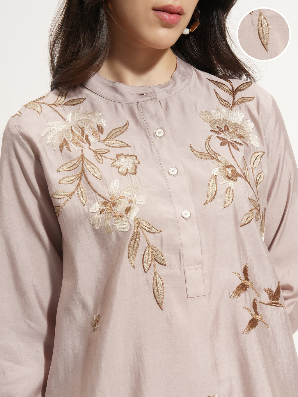 Vishudh Women Beige Tunic With Trouser - Beige - Image 5