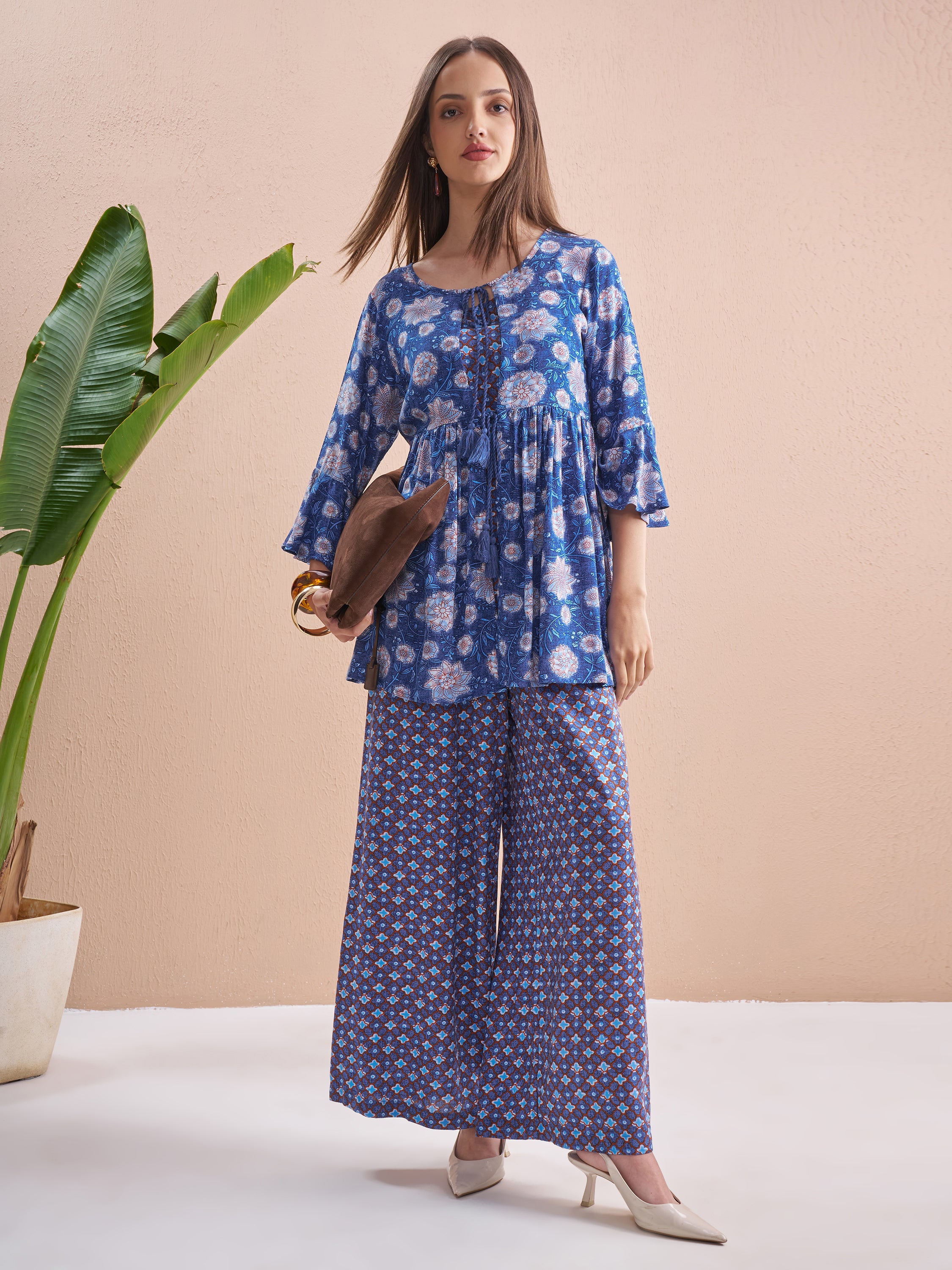 Vishudh Women Navy Blue Top With Palazzos - Navy Blue - Image 2