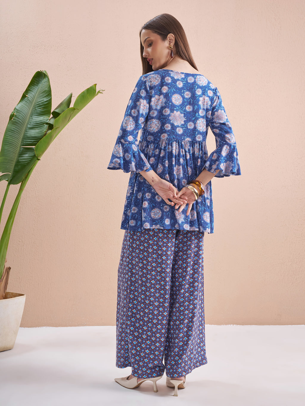 Vishudh Women Navy Blue Top With Palazzos - Navy Blue - Image 3