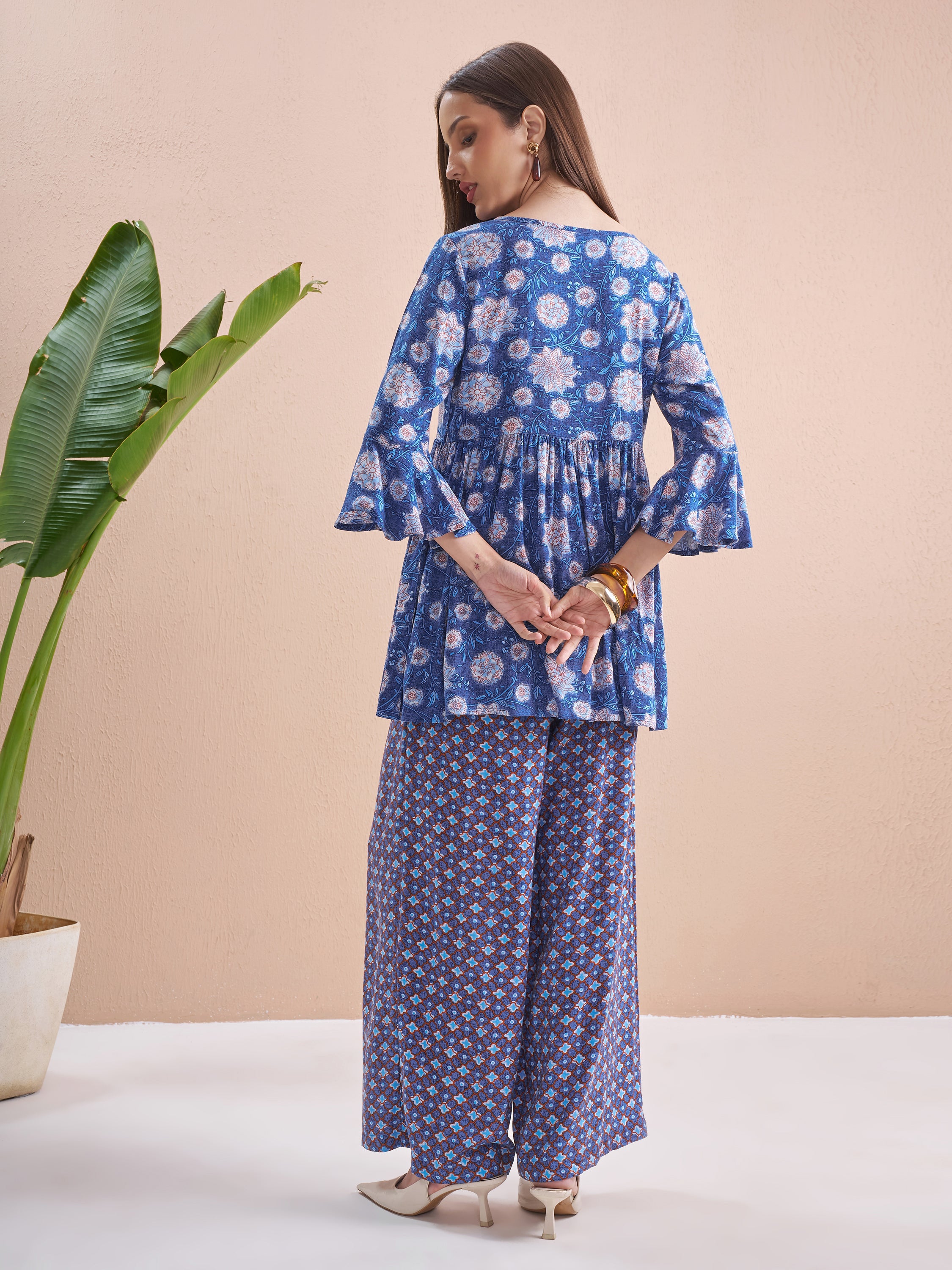 Vishudh Women Navy Blue Top With Palazzos - Navy Blue - Image 3