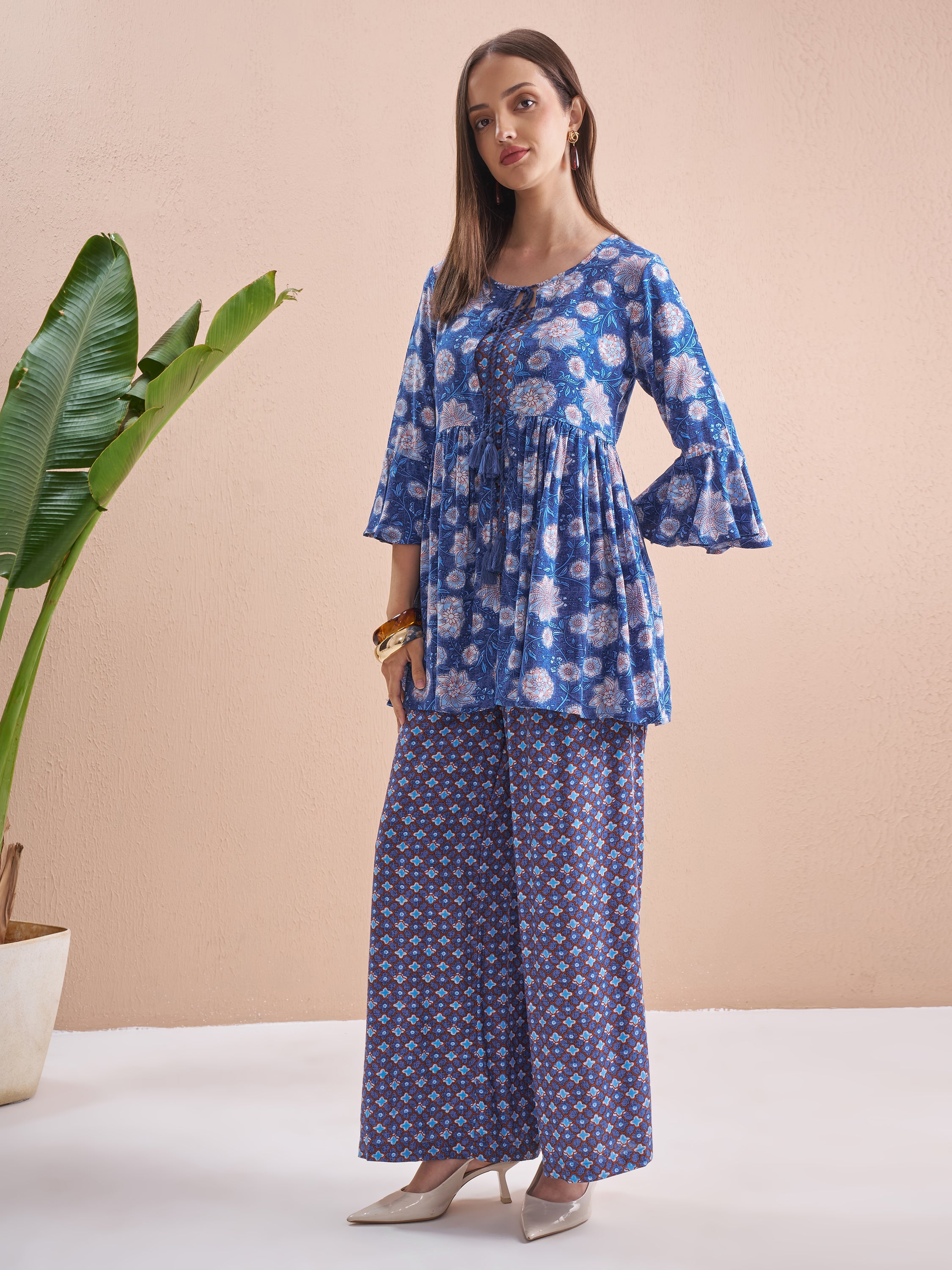 Vishudh Women Navy Blue Top With Palazzos - Navy Blue - Image 4