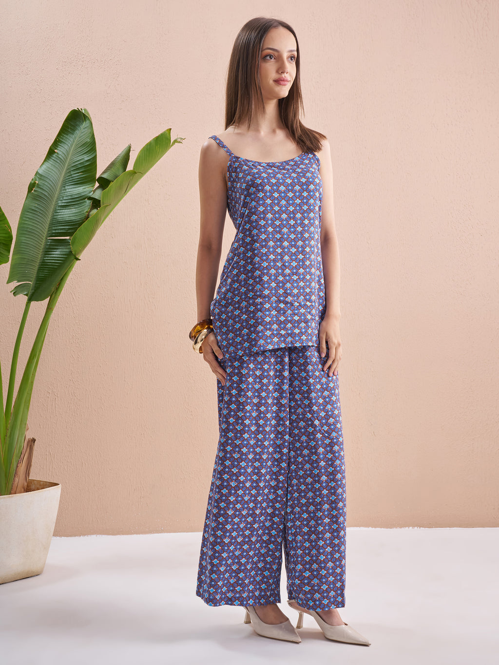 Vishudh Women Navy Blue Top With Palazzos - Navy Blue - Image 6