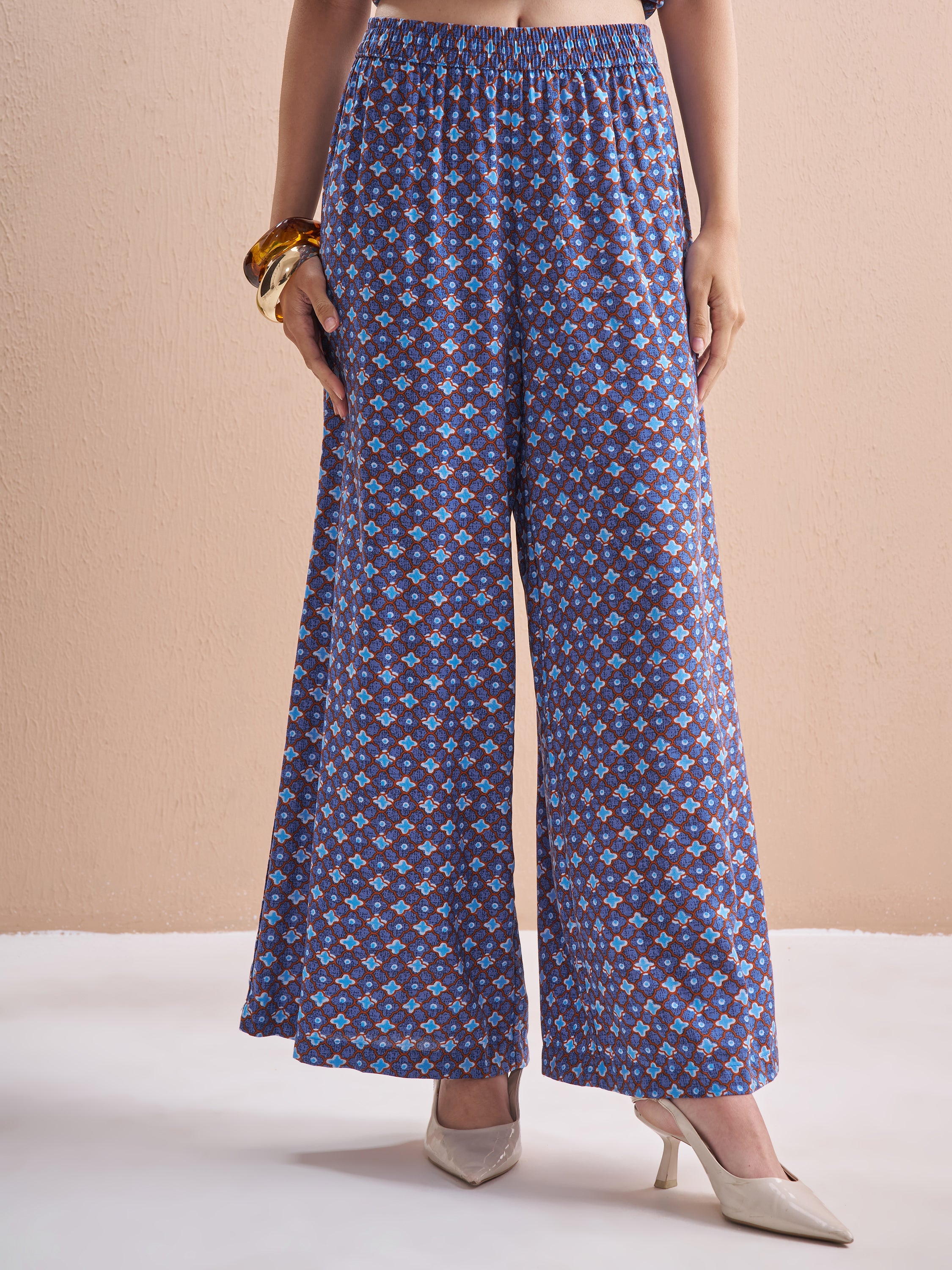 Vishudh Women Navy Blue Top With Palazzos - Navy Blue - Image 7
