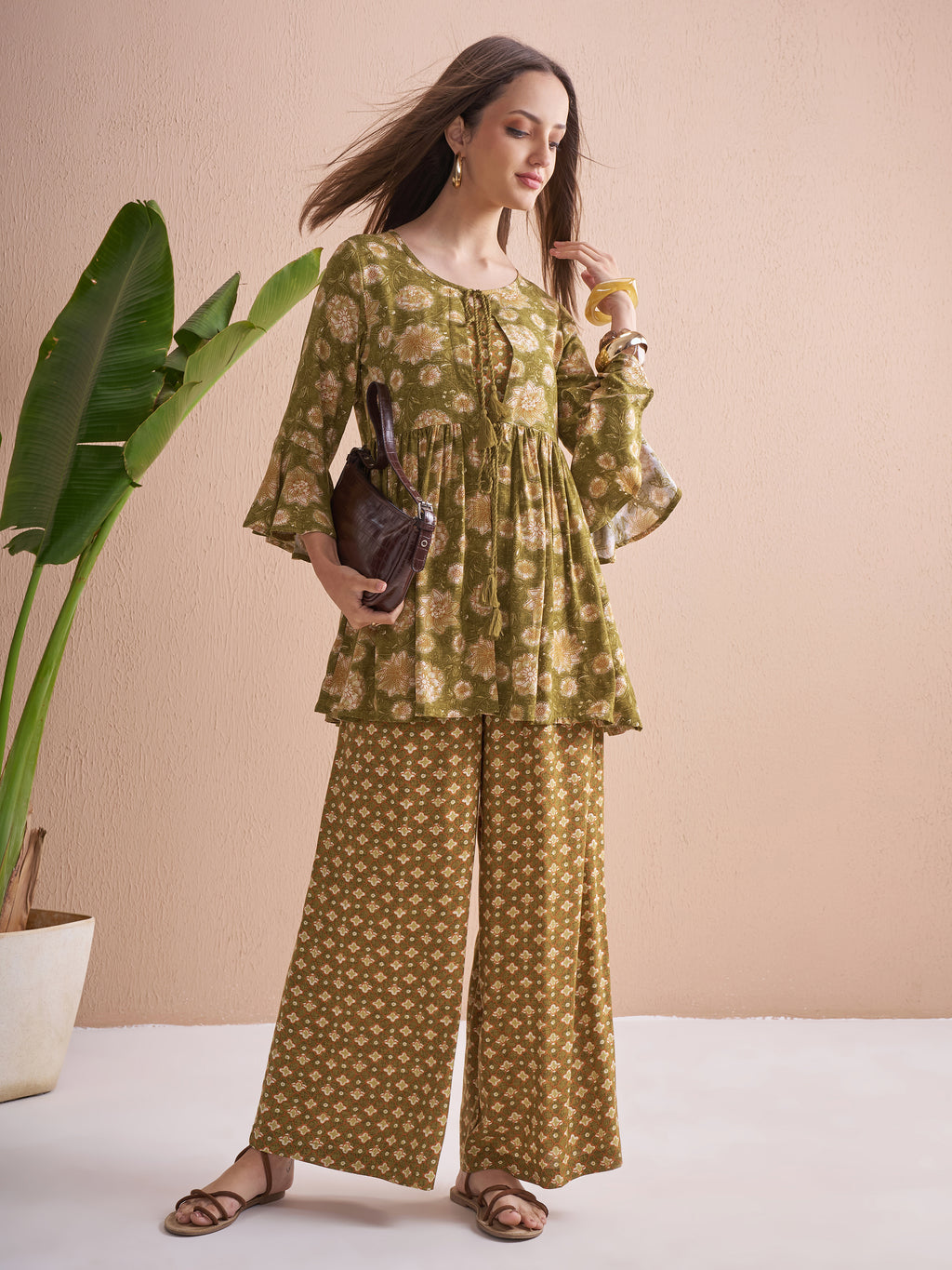 Vishudh Women Green Top With Palazzos - Green - Image 2