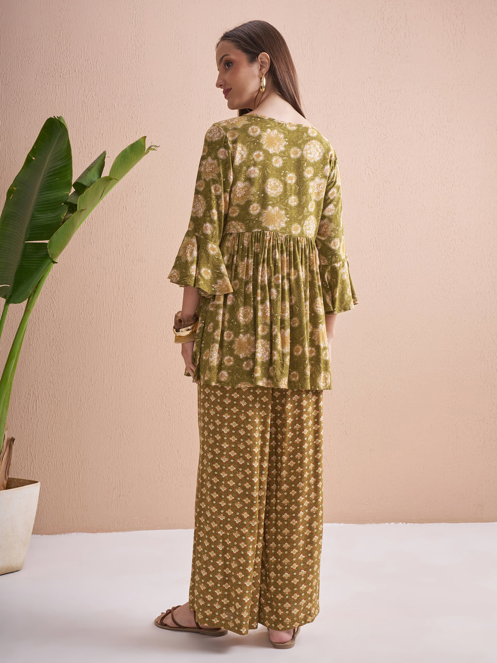 Vishudh Women Green Top With Palazzos - Green - Image 3