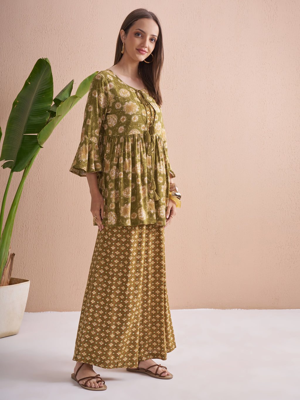 Vishudh Women Green Top With Palazzos - Green - Image 6