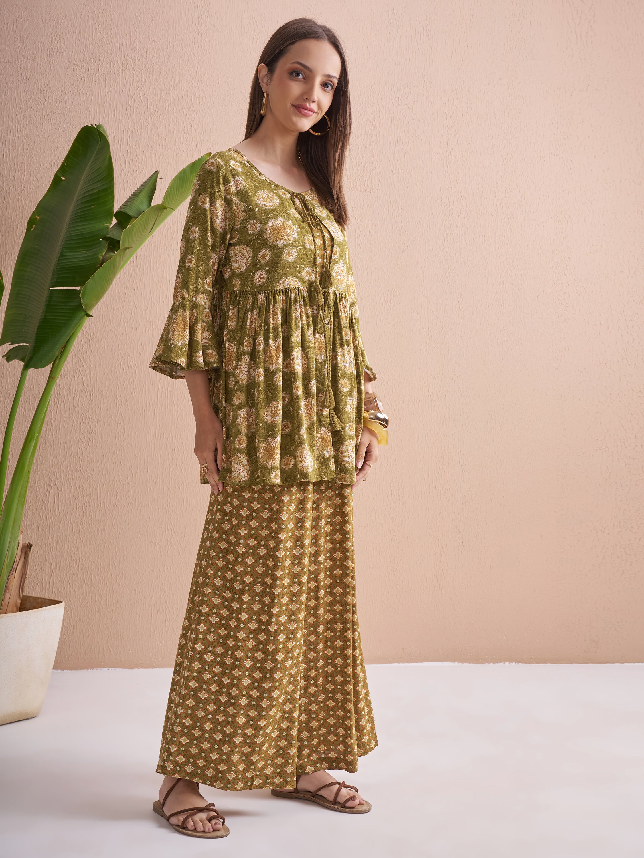 Vishudh Women Green Top With Palazzos - Green - Image 6