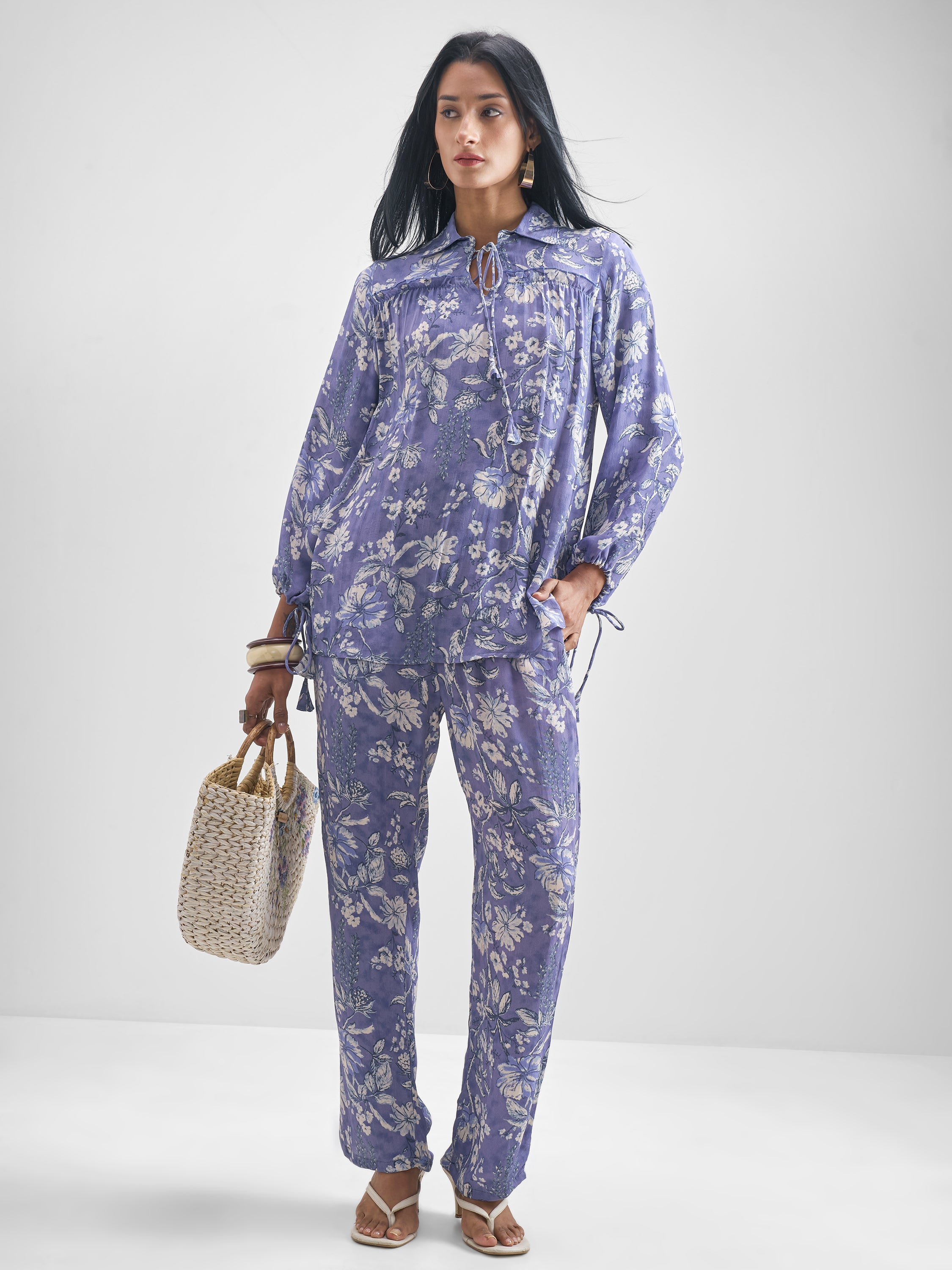 Vishudh Women Purple Top With Trouser Co-Ords - Purple - Image 1