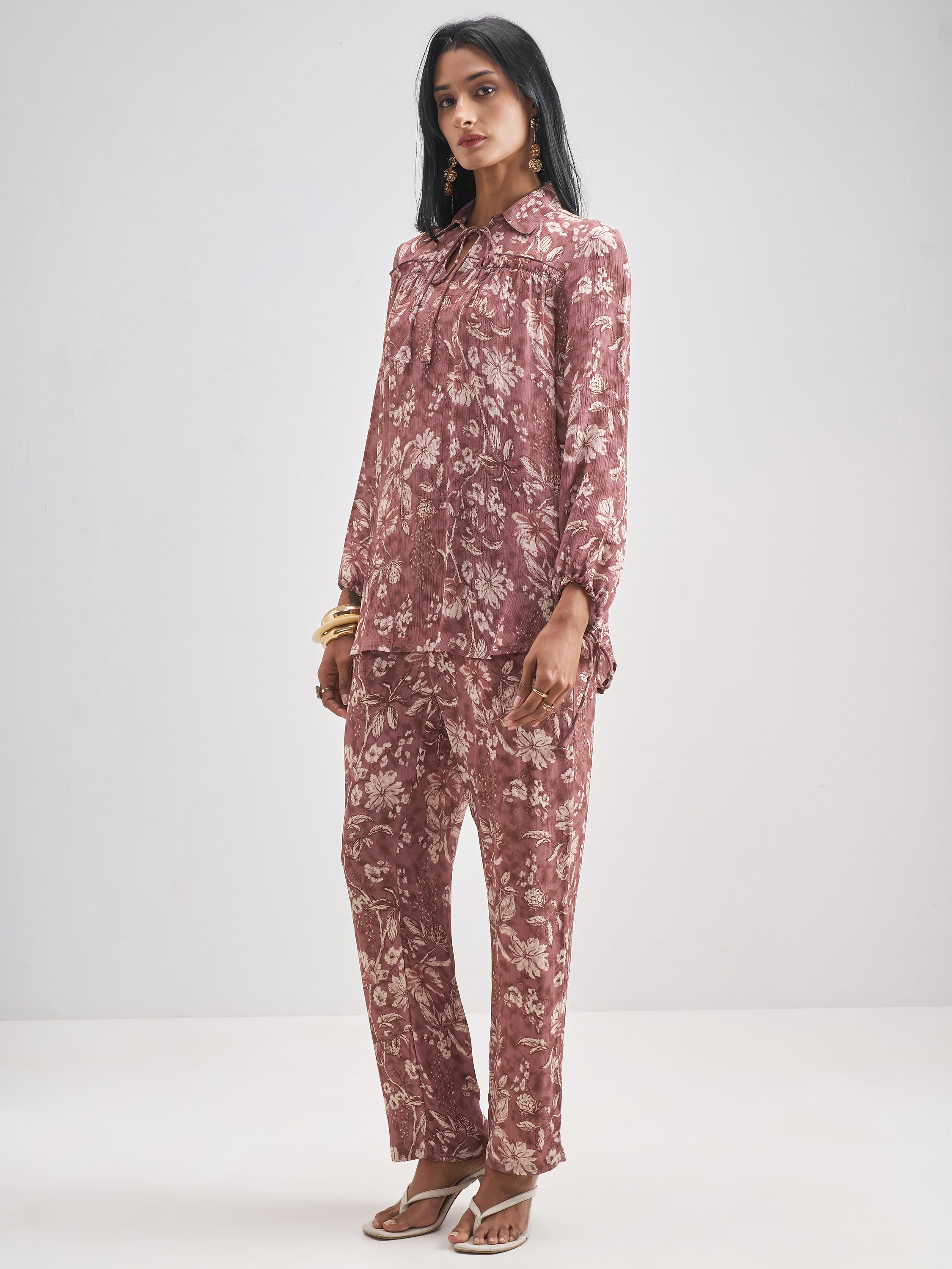 Vishudh Women Tan Top With Trouser Co-Ords - Tan - Image 2