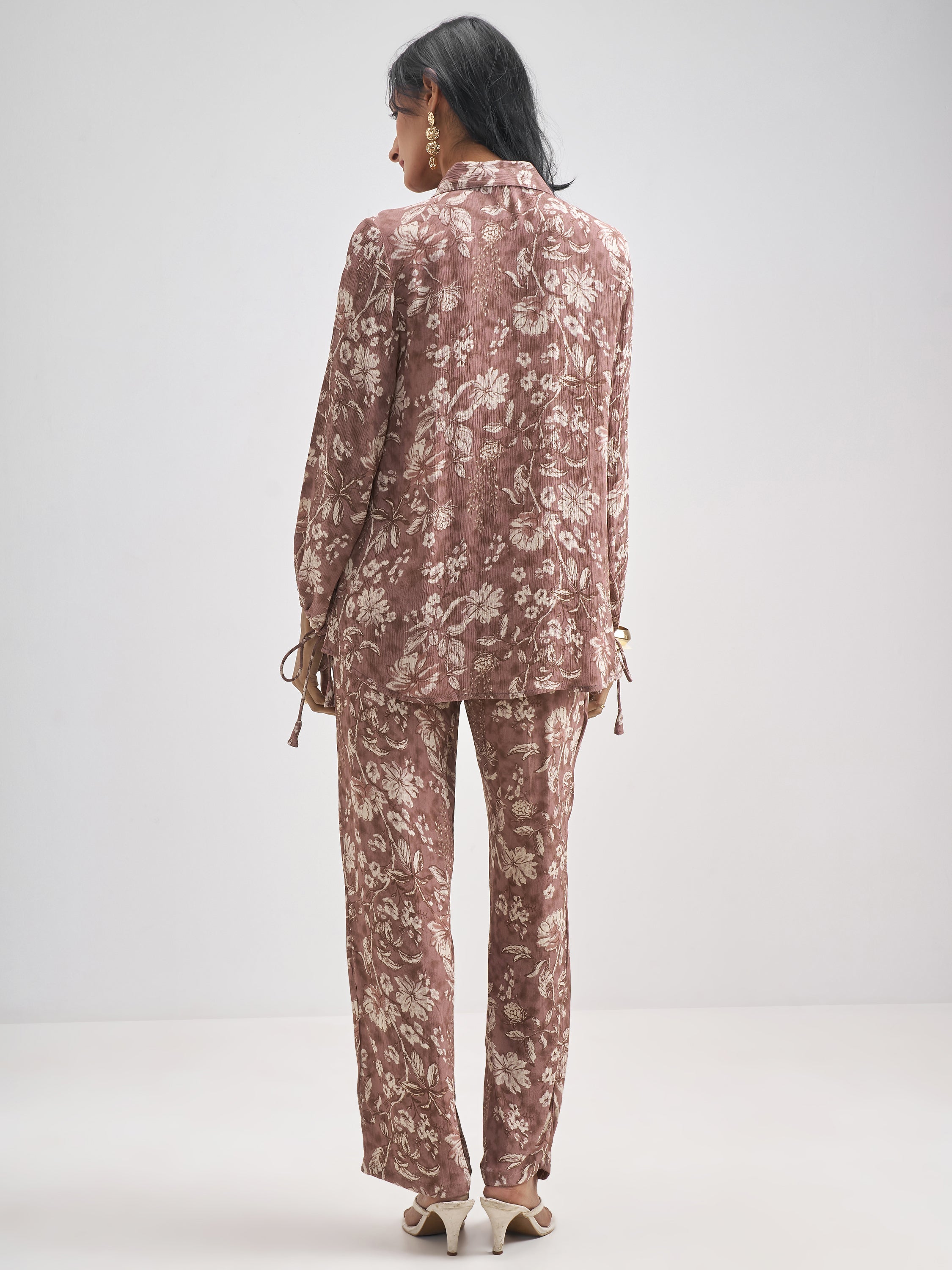 Vishudh Women Tan Top With Trouser Co-Ords - Tan - Image 3