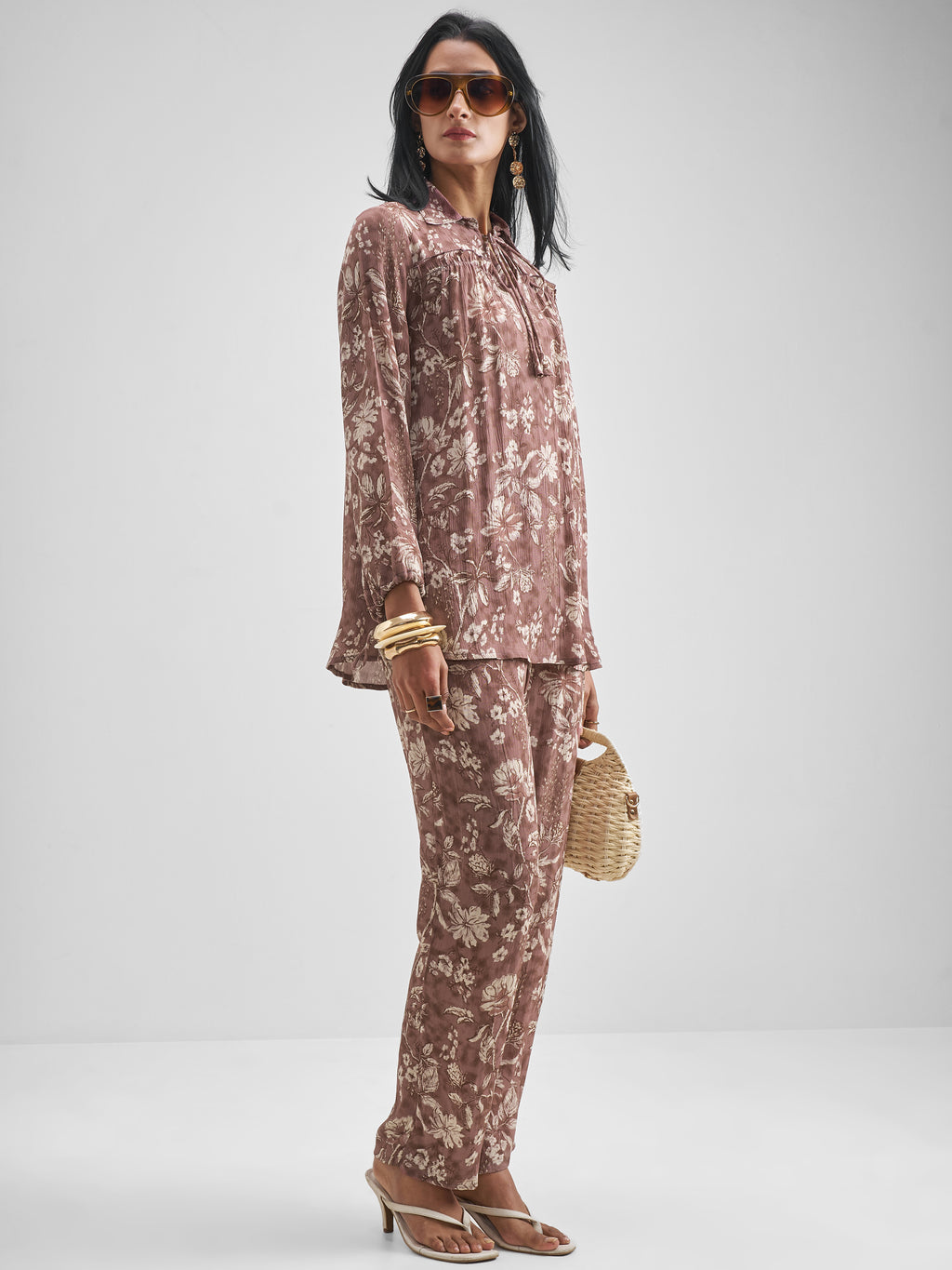 Vishudh Women Tan Top With Trouser Co-Ords - Tan - Image 4