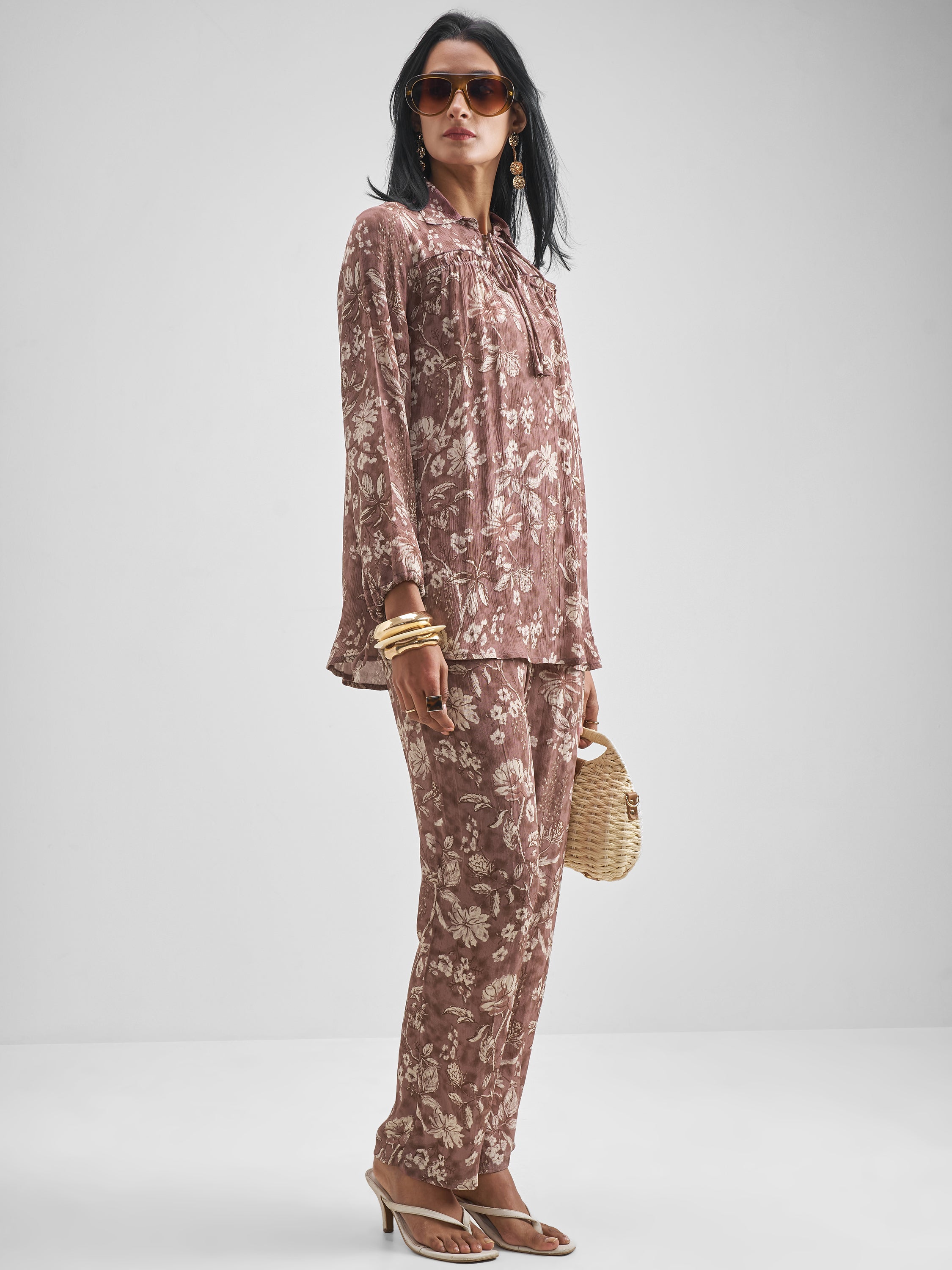 Vishudh Women Tan Top With Trouser Co-Ords - Tan - Image 4