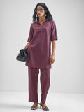 Vishudh Women Burgundy Tunic With Trouser Co-Ords - Burgundy - Image 1