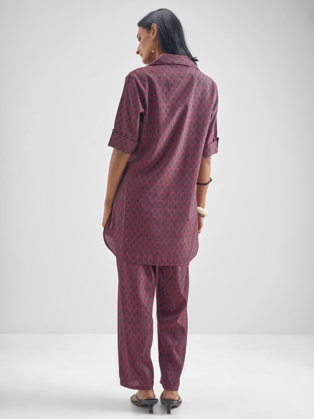 Vishudh Women Burgundy Tunic With Trouser Co-Ords - Burgundy - Image 3