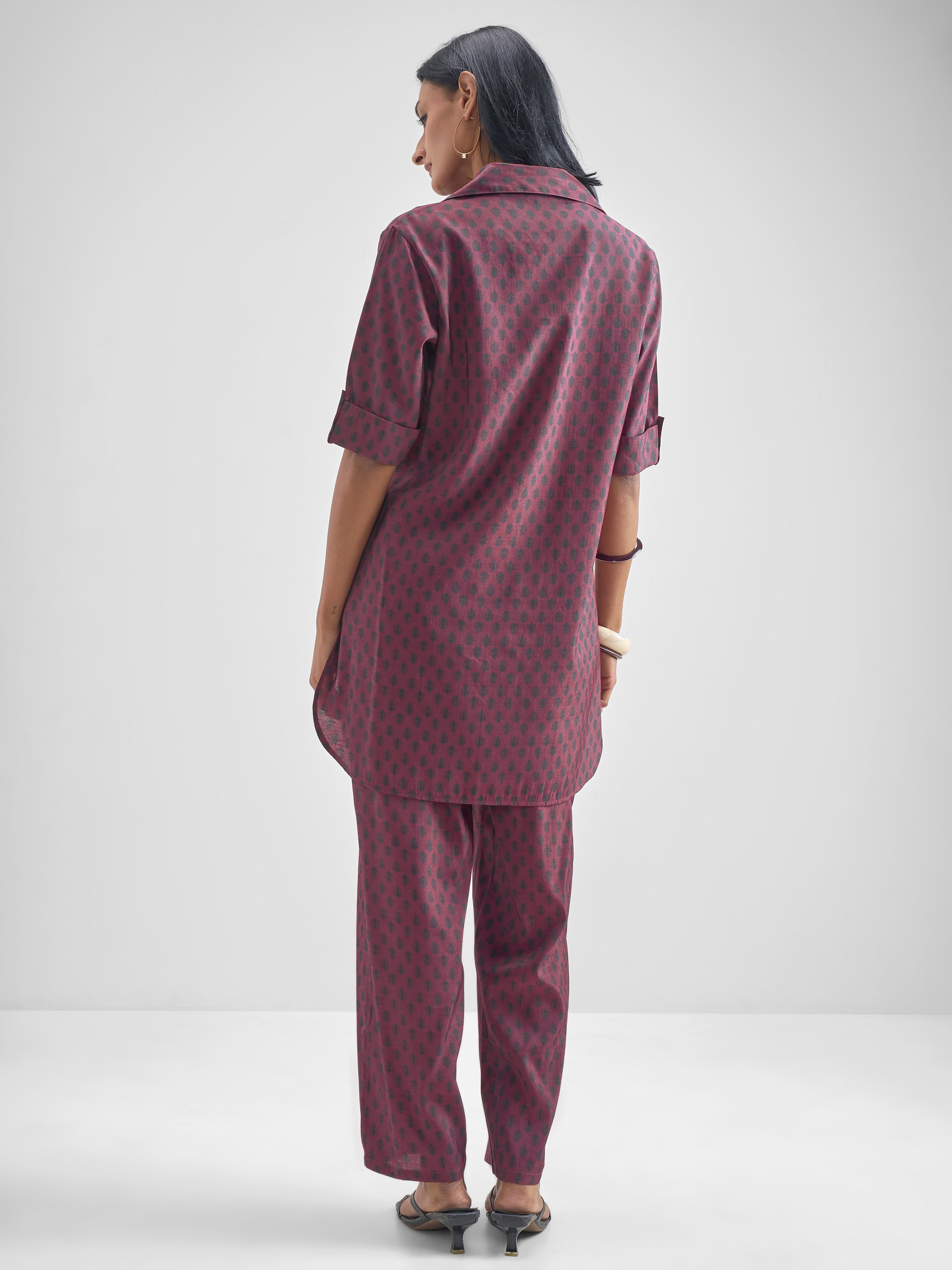 Vishudh Women Burgundy Tunic With Trouser Co-Ords - Burgundy - Image 3