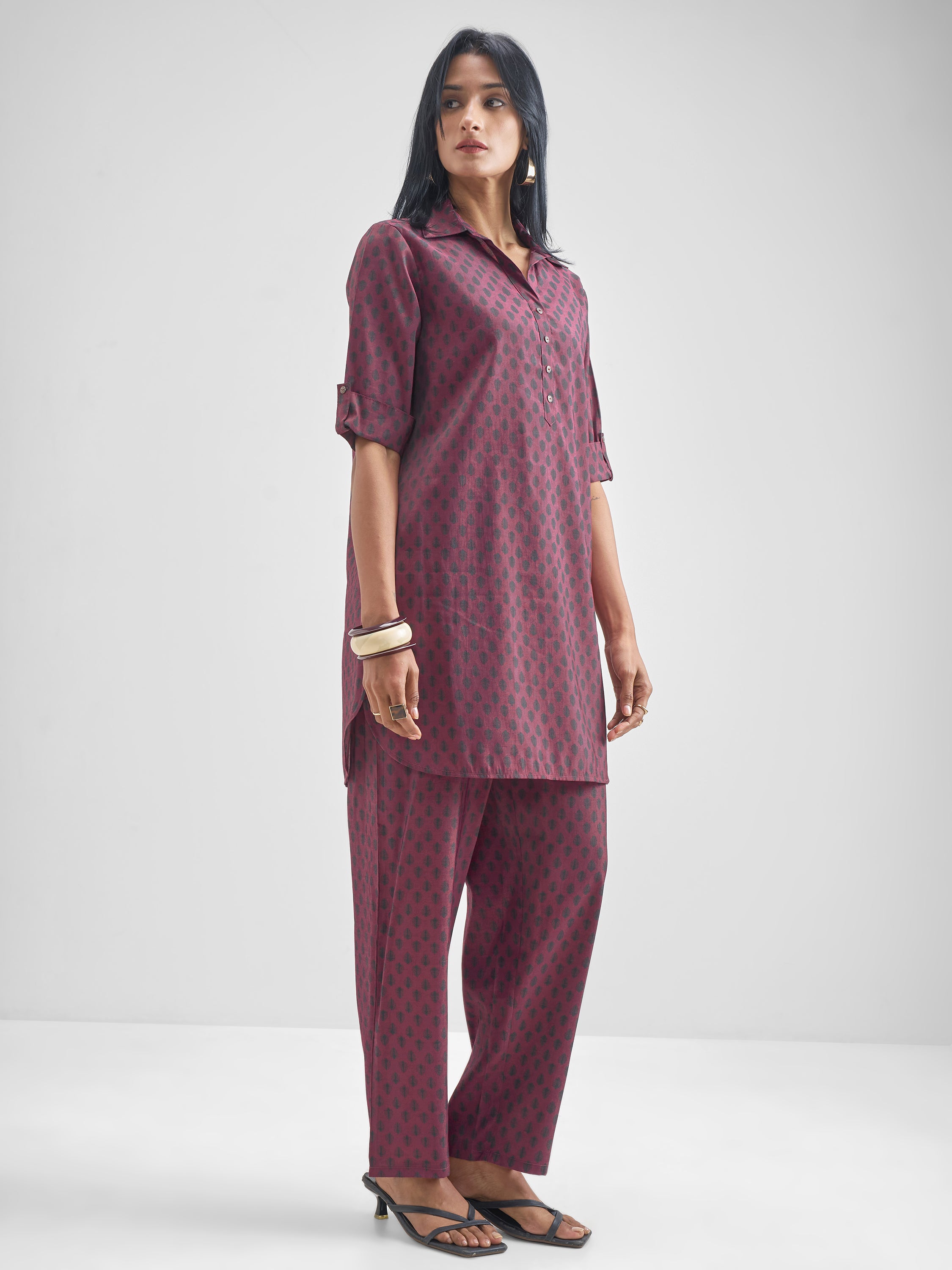 Vishudh Women Burgundy Tunic With Trouser Co-Ords - Burgundy - Image 4
