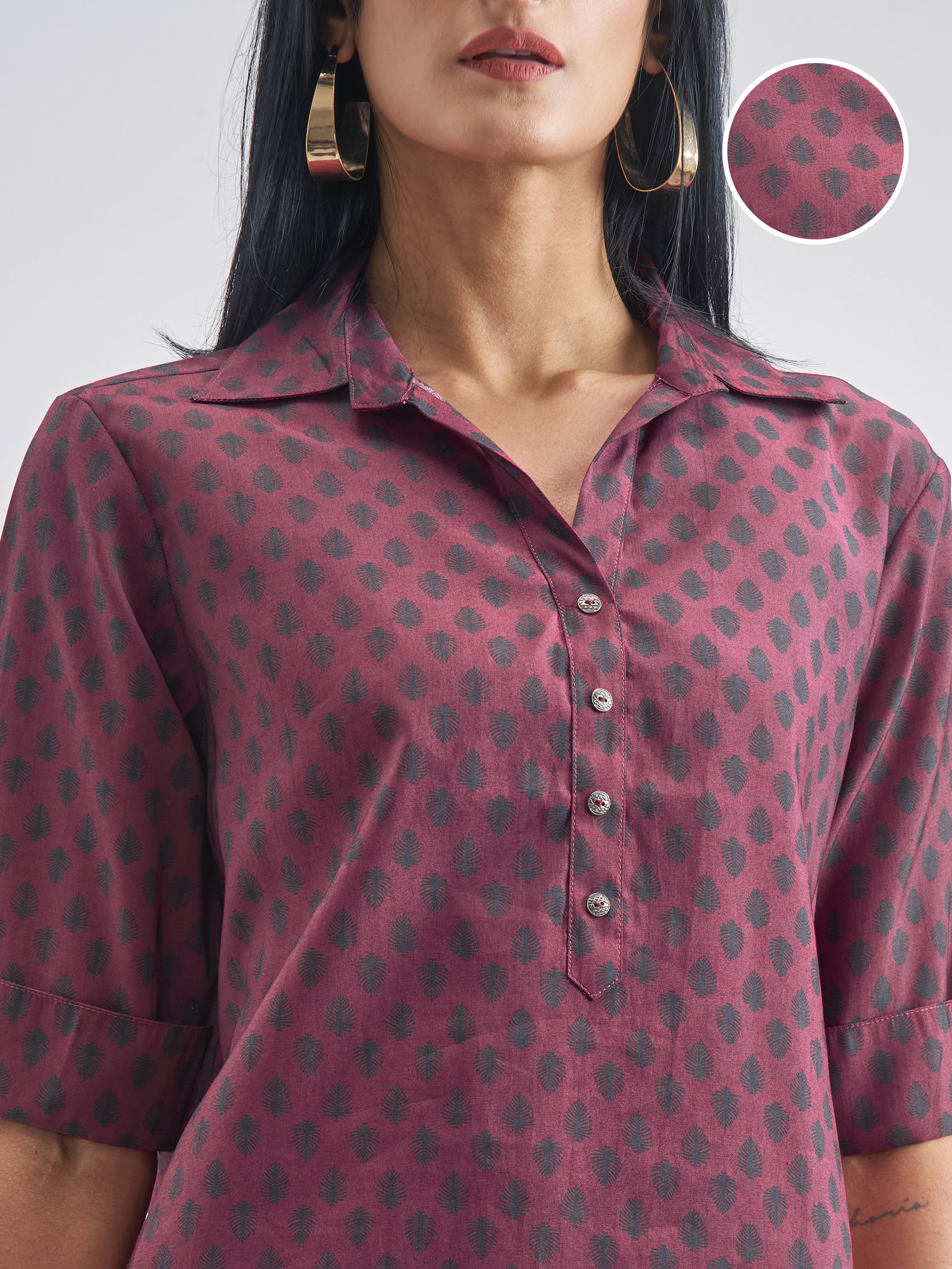 Vishudh Women Burgundy Tunic With Trouser Co-Ords - Burgundy - Image 5