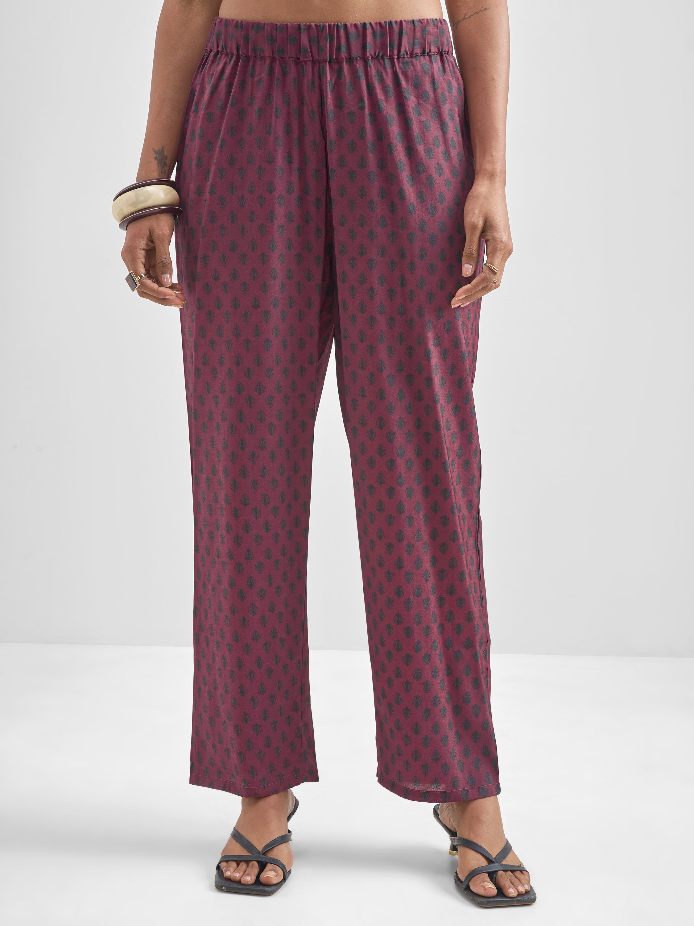 Vishudh Women Burgundy Tunic With Trouser Co-Ords - Burgundy - Image 6