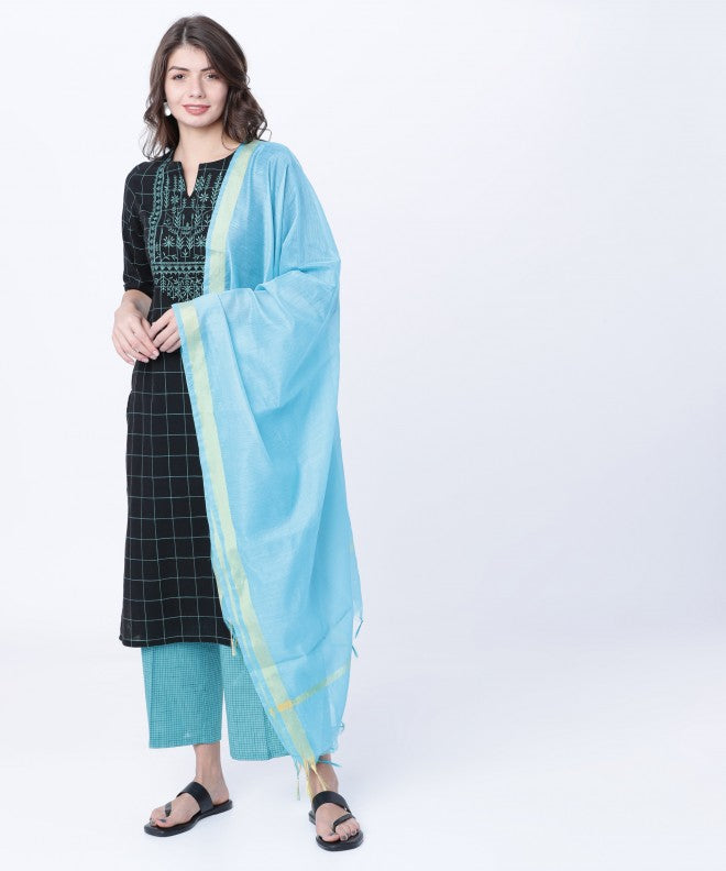 Vishudh Solid Dupatta - Blue - Image 2