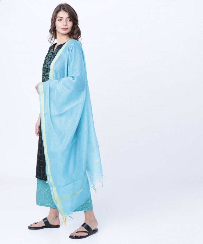 Vishudh Solid Dupatta - Blue - Image 3