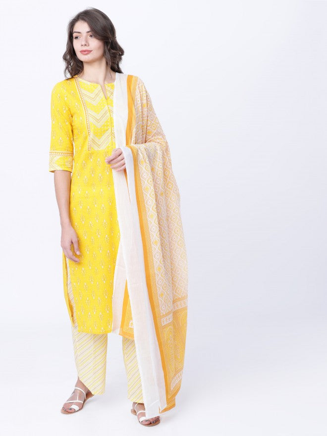 Vishudh Printed Cotton Duppatta - Yellow - Image 2