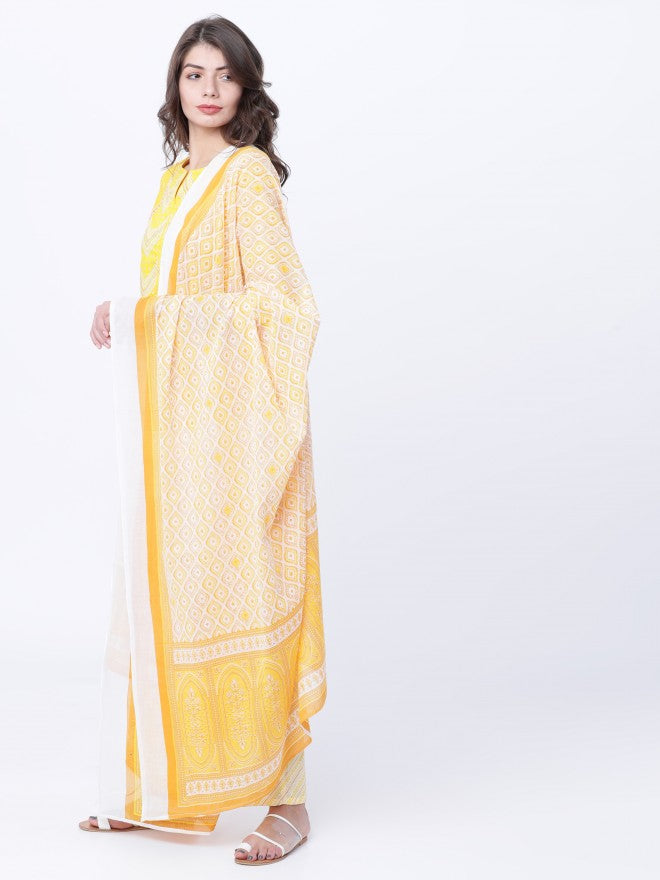 Vishudh Printed Cotton Duppatta - Yellow - Image 3