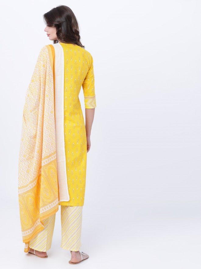 Vishudh Printed Cotton Duppatta - Yellow - Image 4