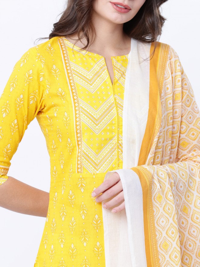 Vishudh Printed Cotton Duppatta - Yellow - Image 5