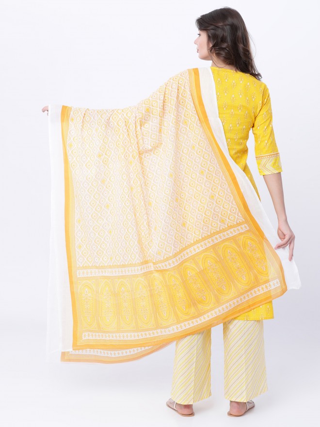Vishudh Printed Cotton Duppatta - Yellow - Image 6