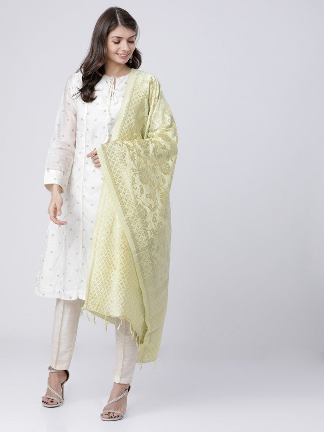 Vishudh Womens Pista Solid Cotton Dupatta - Green - Image 1