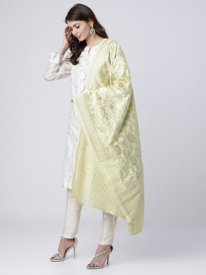 Vishudh Womens Pista Solid Cotton Dupatta - Green - Image 2