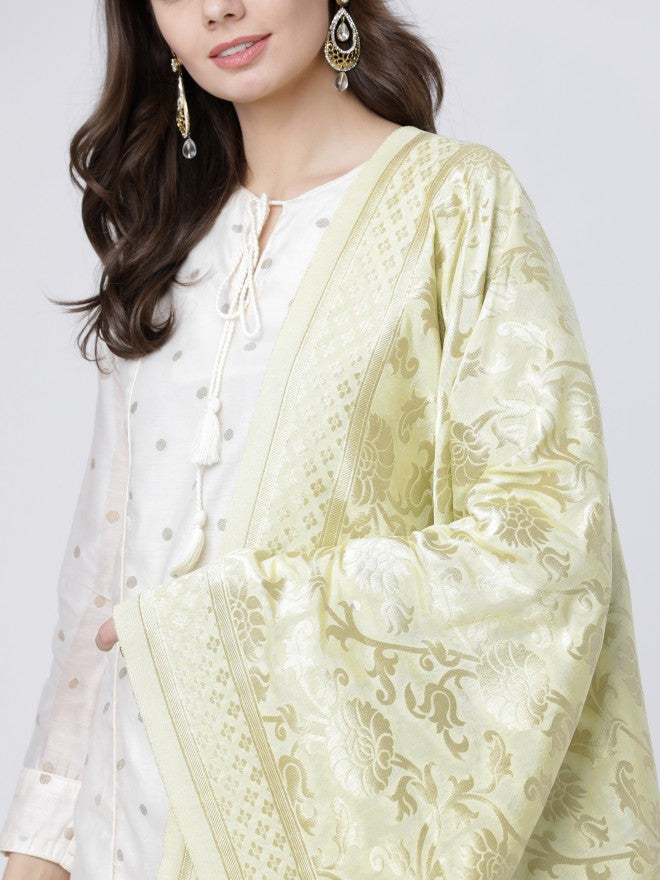 Vishudh Womens Pista Solid Cotton Dupatta - Green - Image 4