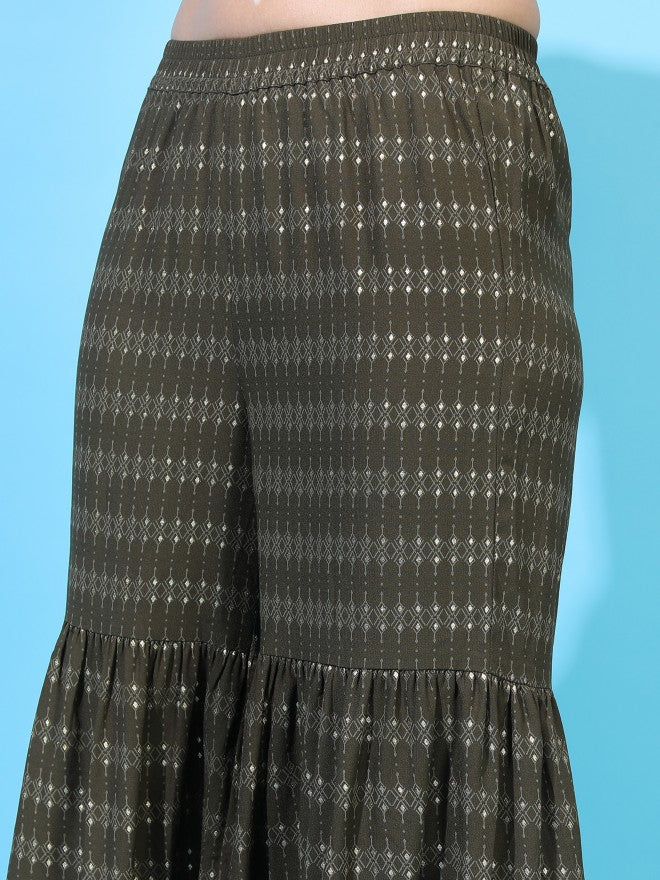 Vishudh Women Green Printed Kurta With Sharara And Dupatta - Green - Image 6