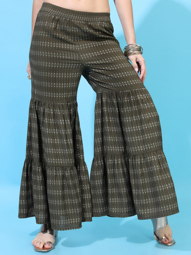 Vishudh Women Green Printed Kurta With Sharara And Dupatta - Green - Image 7