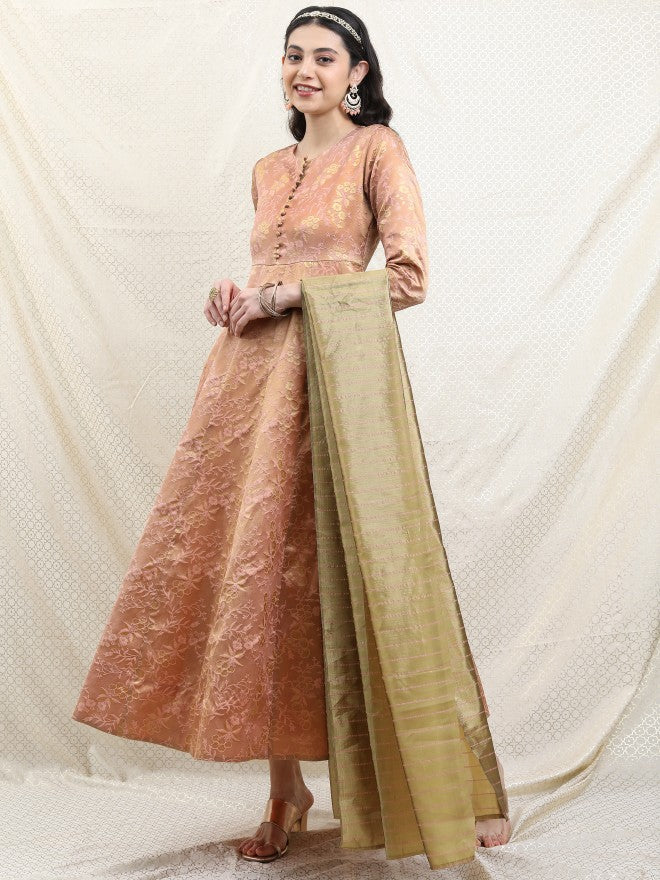 Vishudh Women Pink Self Design A-Line Dress - Pink - Image 1