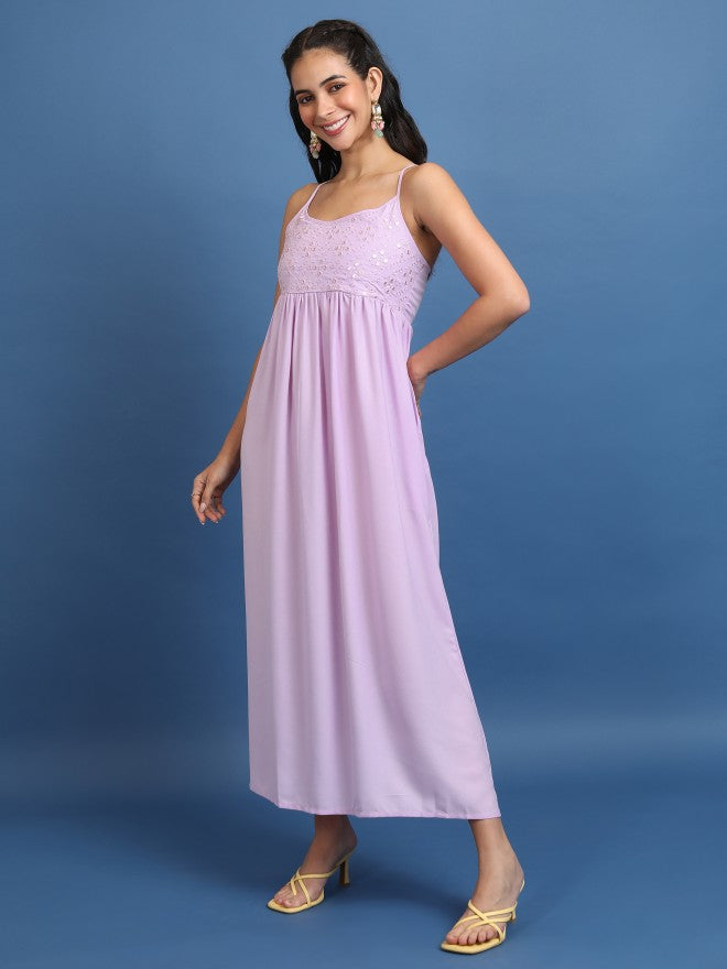Vishudh Women Lavender Printed Maxi Dress - Lavender - Image 2