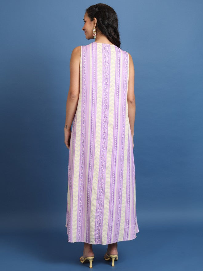 Vishudh Women Lavender Printed Maxi Dress - Lavender - Image 3