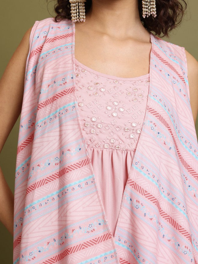 Vishudh Women Pink Embroidered A-Line Dress - Pink - Image 5