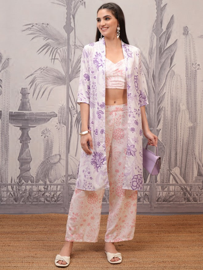Vishudh Women Lavender Printed Shirt Dress - Lavender - Image 1