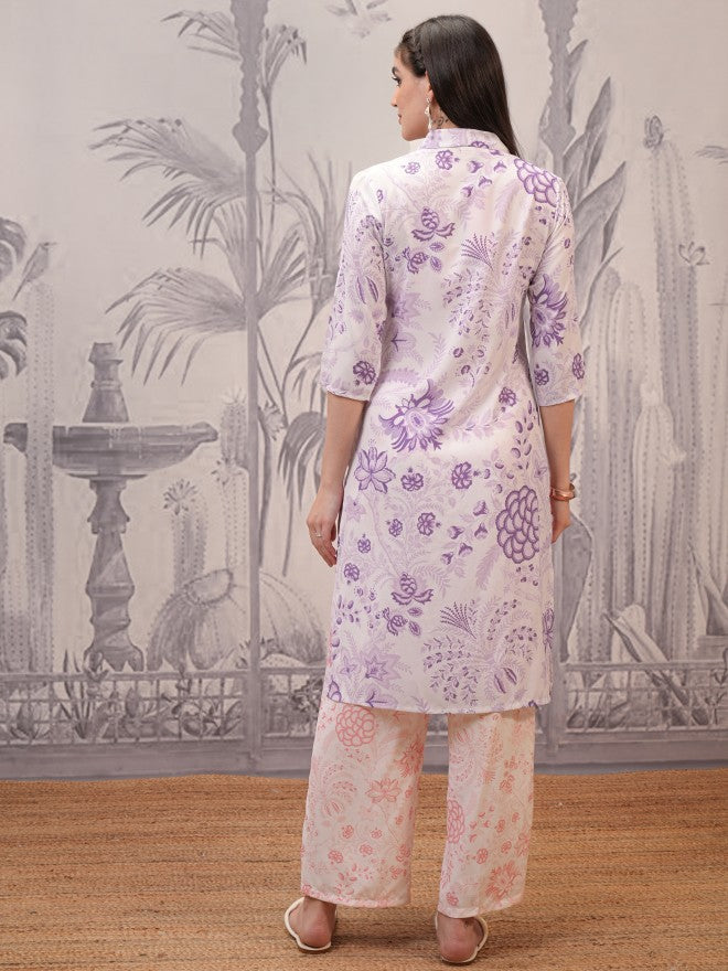 Vishudh Women Lavender Printed Shirt Dress - Lavender - Image 3