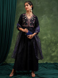 Embroidered Maxi Dress - Navy Blue - Image 1
