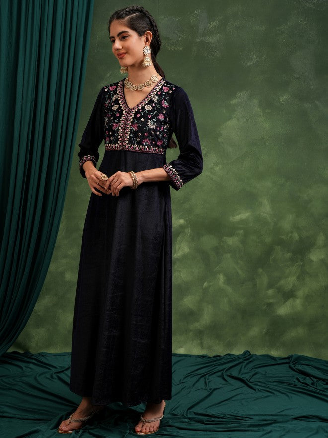 Embroidered Maxi Dress - Navy Blue - Image 2