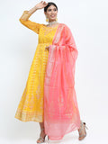 Vishudh women Yellow Printed Maxi Dress - Yellow - Image 1