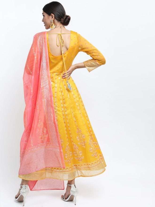 Vishudh women Yellow Printed Maxi Dress - Yellow - Image 2