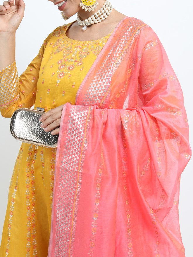 Vishudh women Yellow Printed Maxi Dress - Yellow - Image 3