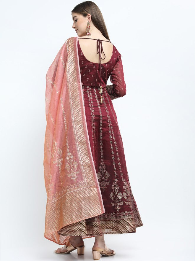 Vishudh women Maroon Printed Maxi Dress - Maroon - Image 2