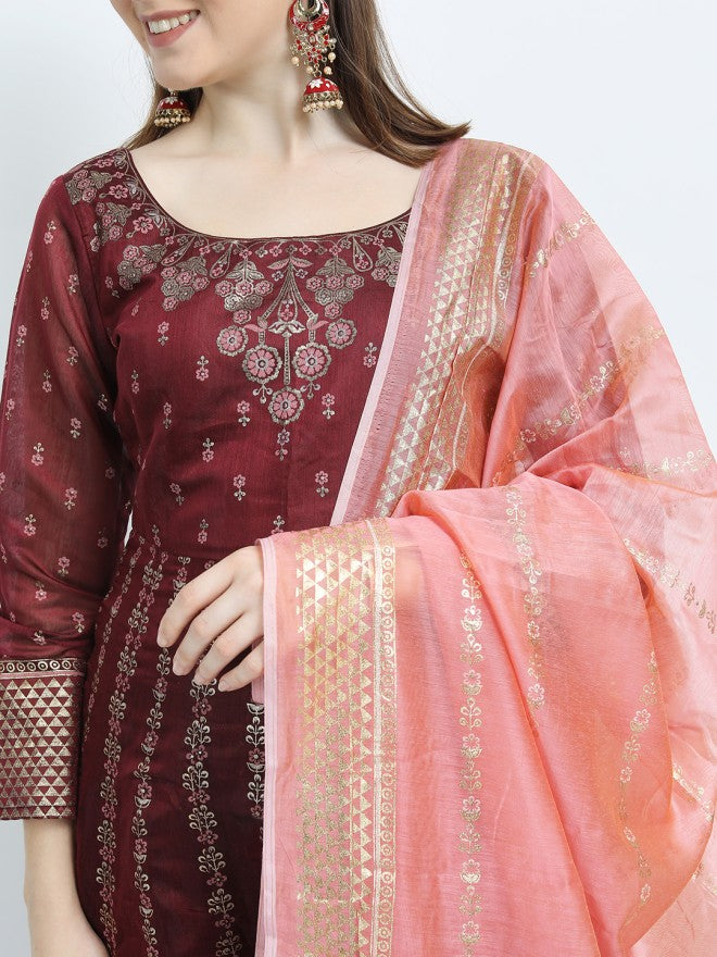 Vishudh women Maroon Printed Maxi Dress - Maroon - Image 3