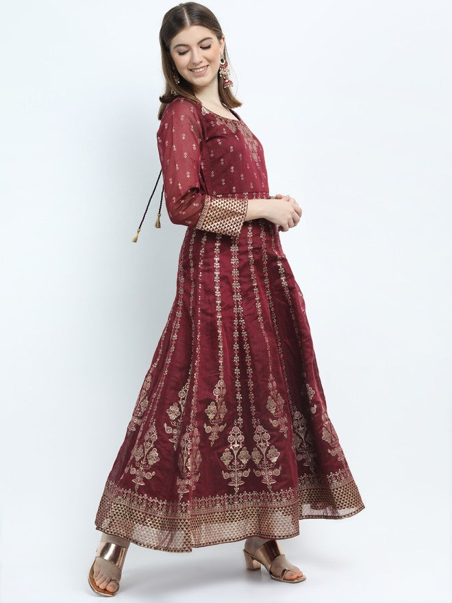 Vishudh women Maroon Printed Maxi Dress - Maroon - Image 4