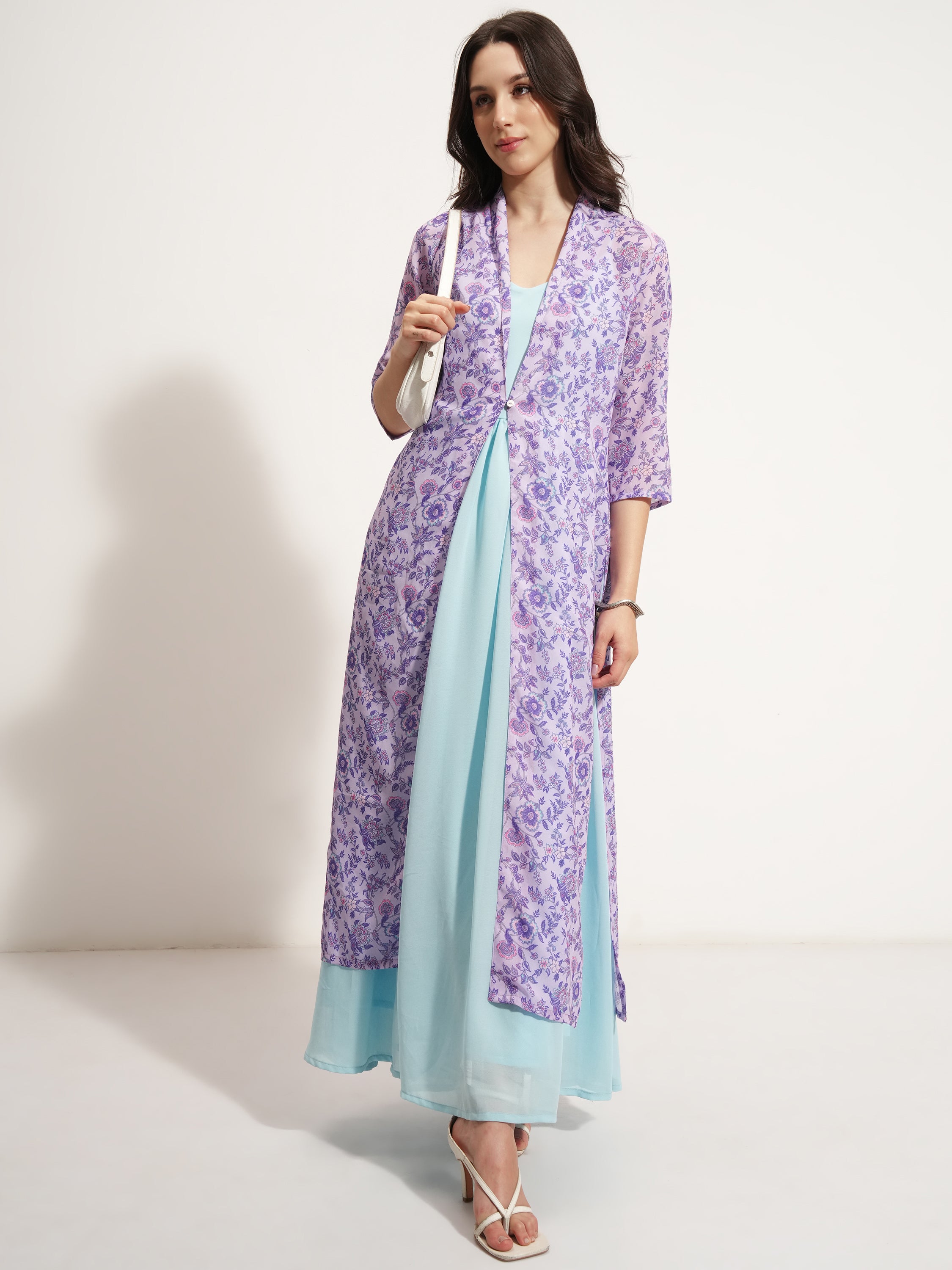 Vishudh Women Blue Printed Maxi Dress - Blue - Image 2