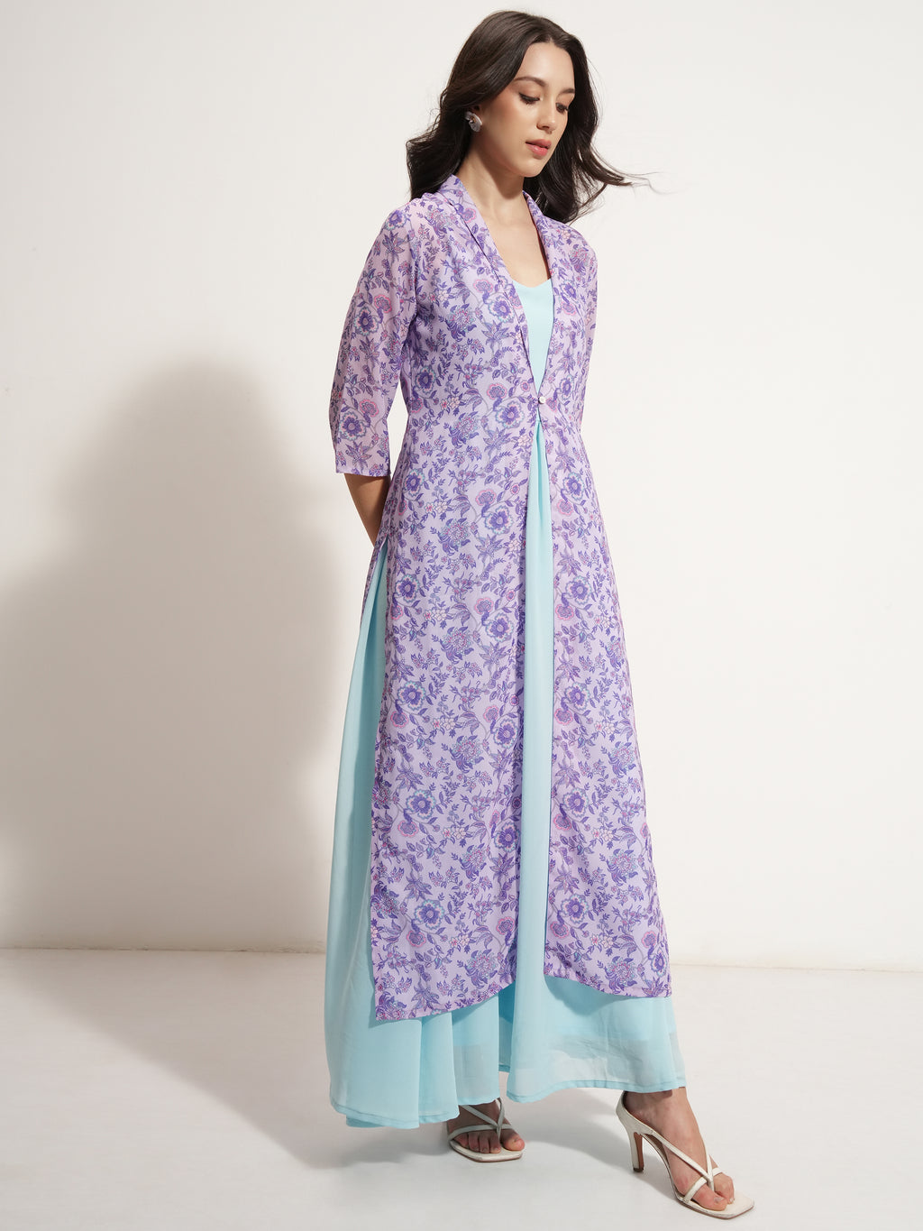 Vishudh Women Blue Printed Maxi Dress - Blue - Image 6